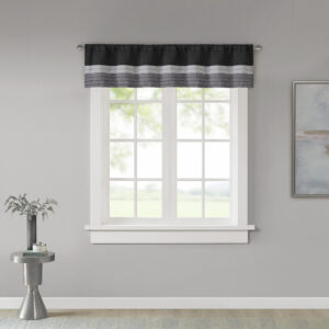 Madison Park Amherst Polyoni Pintuck Window Valance is a simple way to add style to your room. This window valance features a modern striped design in dark hues of black