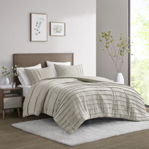 Beautyrest’s Maddox comforter set brings an elevated clean and casual vibe to your bedroom. With pleats on a striated natural fabric