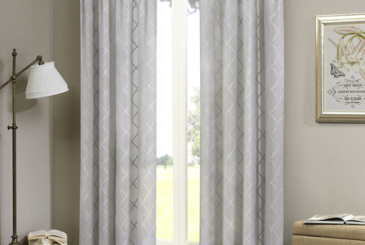 Madison Park’s Irina Diamond Sheer Window Curtain provides an alluring update to your home. An elegant diamond pattern is beautifully embroidered on a soft sheer fabric