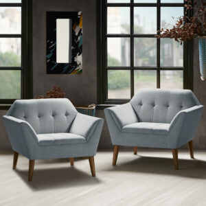 Accent your living area with the mid-century allure of INK+IVY’s Newport Lounge Chair. The tight back and seat offers extra plush comfortable seating and features a clean tailored look accented with button tufting details. Textured upholstery and a pecan finish on the tapered wood legs gives this lounge chair a warm contrast and alluring appeal. With its beautiful design and small silhouette