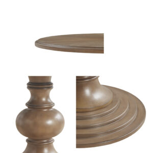 round pedestal base provides sturdy support and complements the table top