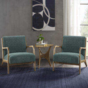 Sit back and relax in the comfort and mid-century style of the INK+IVY Novak Lounge Chair. This lounge chair features a soft upholstered seat and back. The upholstery is beautifully complemented by elm wood finish on the solid wood frame and round arms