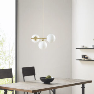 The INK+IVY Aurelia 3-Light Chandelier with Frosted Glass Globe Bulbs introduces an artistic element to your decor. This hanging light flaunts a brass gold finish with 3 high quality