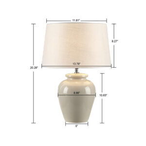 for a warm ambiance. The simple and neutral design of this ceramic table lamp makes it easy to pair with your existing decor to complete your space. Handle with care. Spot clean only.