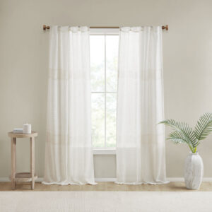 Create a soft and graceful allure in your home with the Madison Park Aida Yarn Dye Sheer Window Panel Pair. This sheer panel pair features a beautiful woven linen texture to create an airy look that drapes softly from your window; while handcrafted detailing creates a beautiful tonal color block pattern