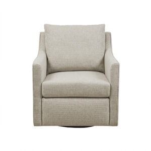 with piping along the sloped arms. It is upholstered in a durable and easy-to-clean plain weave fabric