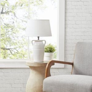 The INK+IVY Everly Ceramic Table Lamp with Handles offers a soft