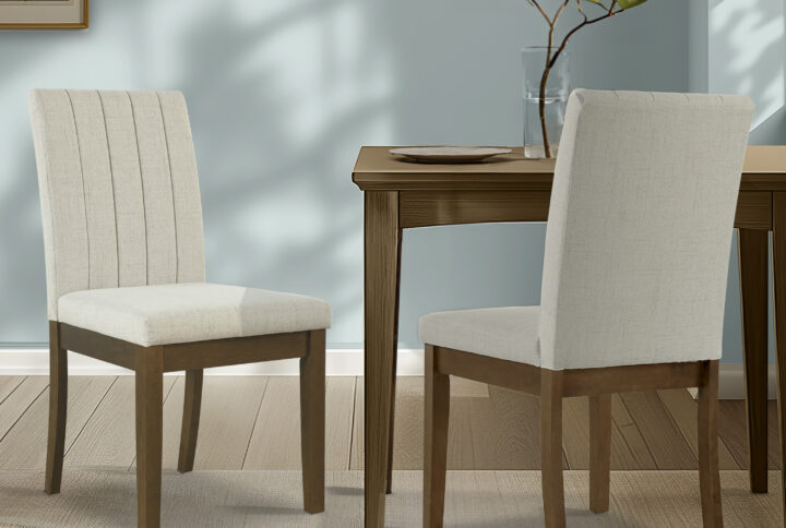 Upgrade your dining space with the set of two transitional Parsons style dining chairs. With a wide channel back and plain seat details