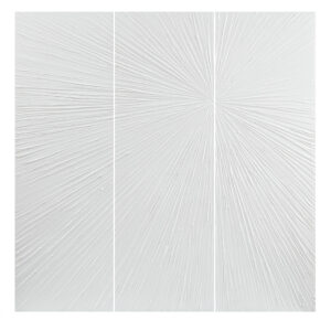 The Madison Park Signature Sunburst Hand Painted Triptych 3-piece Dimensional Resin Wall Art Set brings a bold and luxuriously striking update to your decor. A modern sunburst design with heavy textured detailing spreads across all 3 resin pieces to create a rich and glamorous look. The white painted finish adds a beautiful sheen and luster to elevate the design; while a 100% MDF box provides structure and support. Each piece in this set measures 15"W x 45"H and is finished with 2 D-rings on the reverse for easy hanging; simply hang pieces together with any desired spacing to create an eye-catching display on your wall. Spot clean only.