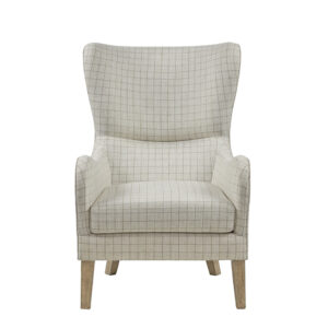 wing style back and comfortable loose seat upholstered in a polyester fabric. The rounded arms help highlight the charming silhouette