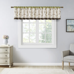 Add simple elegance to any room with the Madison Park Serene Embroidered Valance. This valance features delicate floral embroidery in soft green and natural hues