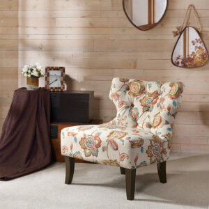 Complete your home decor with the modern charm of the Madison Park Erika Accent Chair. This armless accent chair features a low back and an attached cushion upholstered in a floral fabric