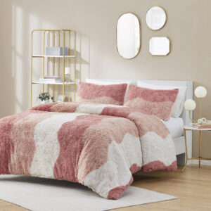 The Cassie shaggy faux fur comforter set showcases a unique