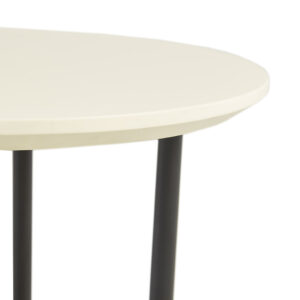 this oval end table features a white table top with black metal legs that create a bold contemporary look. A lower natural shelf provides space to display and store your magazines and other essentials. Assembly is required and tools are included.