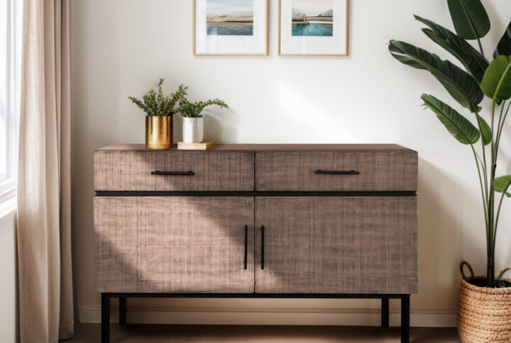 The Chapel Hill Kai Accent Cabinet offers a sleek modern storage update to your home. This accent cabinet has a solid wood frame with 2 top drawers that offer ample storage space and versatility. There are 2 cabinet doors with magnetic pulls