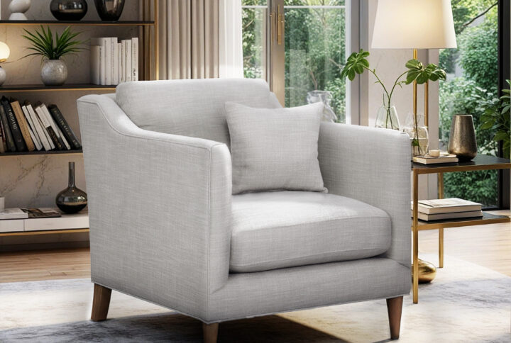 Give your space a lavish update with the Chapel Hill Gabriella Accent Chair.  Upholstered in soft beige-hued fabric