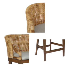 the Playa Counter Stool elevates your dining decor. This counter stool features a natural rattan rounded back with recessed arms to create a trendy look that complements any kitchen aesthetic. The fixed cushioned seat is upholstered in a soft linen fabric that adds a casual and comfortable touch