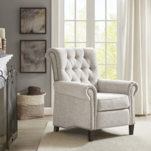 but beautiful silhouette. The tufted back and bronze nail head trim add an elegant touch to the design