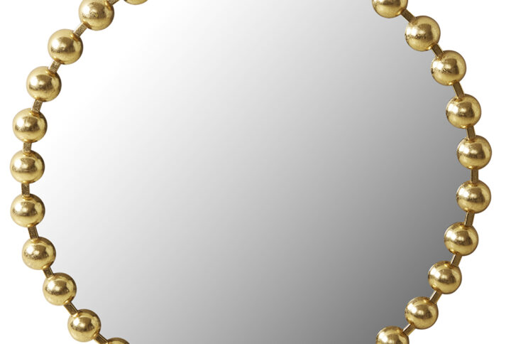 Elevate your decor with the Madison Park Signature Marlowe 27" Round Gold Wall Mirror. This decorative mirror features a beaded frame with a hand-applied antique gold finish