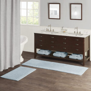 that creates an incredibly dense and plush look and feel. This bath rug is also OEKO-TEX certified