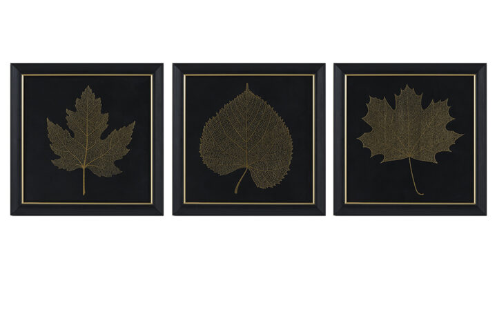 Elevate your space with the Gilded Trio Square 3-Piece Framed Graphic Wall Decor Set from Martha Stewart's Lily Pond Collection. Each piece features gold metallic foil leaf on matte black paper