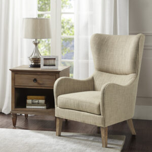 The Madison Park Arianna Swoop Wing Chair offers a unique style and comfort to elevate your home decor. This chic transitional accent chair features a high