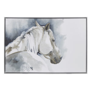 Indulge in the exquisite charm of modern farmhouse artistry as you step into the world of Ink + Ivy's "Derby" canvas wall decor. This remarkable piece measures 37.18"W x 25.18"H x 2"D and perfectly embodies the essence of rustic elegance. The focal point of this captivating artwork is a contemplative horse