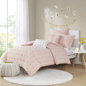 The Urban Habitat Brooklyn Cotton Jacquard Comforter Set features small tufted chenille dots that create a fresh shabby chic look. This comforter set brings a soft and charming update to your bedroom