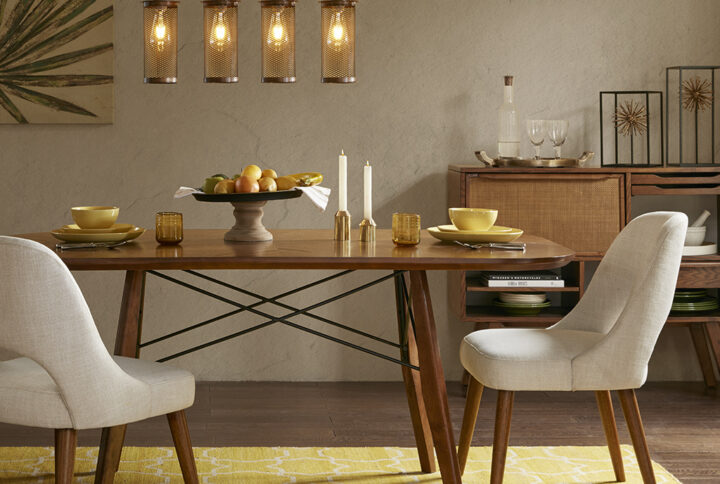 Dress up your dining room with the INK+IVY Nola Dining Chair Set. Upholstered in a textured tan fabric