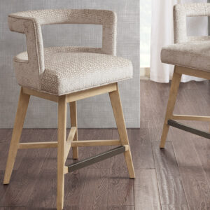 Update your kitchen dining decor with the Madison Park Glenwood Swivel Counter Stool. This counter stool features a low open back and is upholstered in a rich cream fabric for a charming contemporary look. The solid wood legs complement the upholstery with the wheat color finish