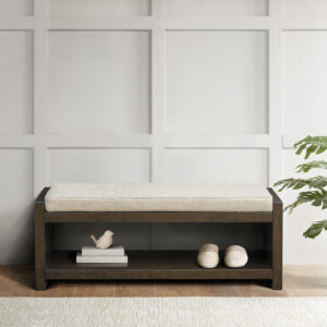 Fill out your entryway or complete your bedroom decor with the functional and stylish modern accent bench. This storage bench features a lower shelf that's great for holding shoes or blankets