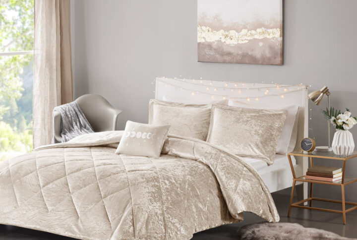 Create a luxuriously comfortable and lush bedroom space with the Intelligent Design Felicia Velvet Comforter Set. The crushed velvet