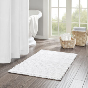 The Madison Park Lasso 100% Cotton Chenille Chain Stitch Rug provides a soft textural update to your bathroom decor. This cotton chenille bath rug features a woven chain stitch design that creates dimension and texture