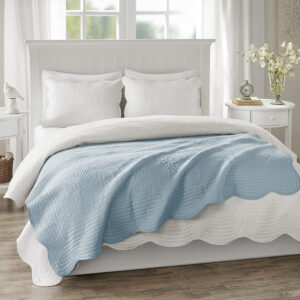 Tuscany is the perfect quilted throw for a new solid look. The decorative stitch pattern pairs easily with your existing decor and will sure to add a new decorative element with the beautiful scalloped edges. This quilted throw is filled with cotton filling and features a polyester microfiber fabrication on the face and the reverse. Its prewashed finish gives a worn in appearance to this decorative throw.