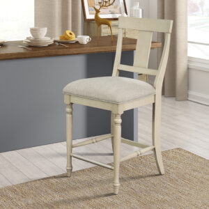 The Martha Stewart Fiona Counter Stool offers a classic farmhouse update to your dining room decor. This counter stool features an upholstered seat and solid wood frame