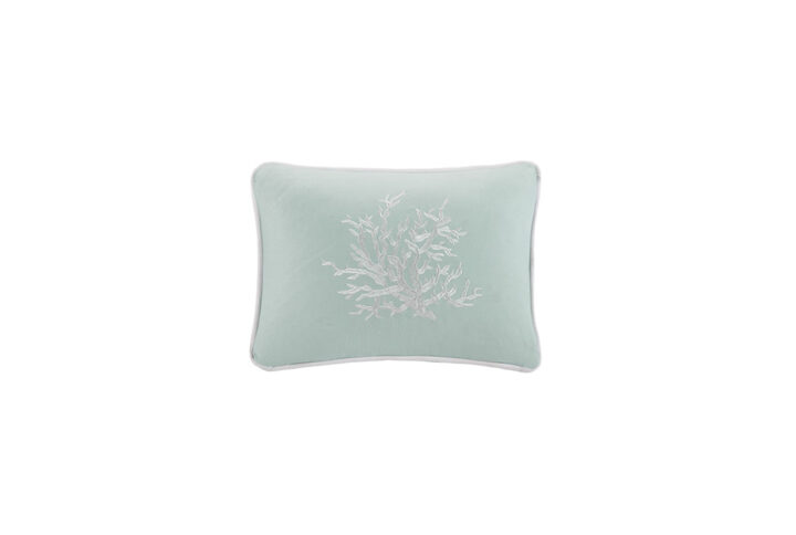 Bring a bit of sea side inspiration into your home with this beautiful bedding collection. The Harbor House Coastline collection features an intricate white coral motif embroidered on an aqua background finished with a pieced white border. Made of 100% cotton jacquard