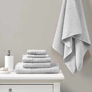 Our Madison Park Spa Waffle Cotton Towel 6 Piece Set provides the perfect textured update to your bathroom decor. This 100% cotton towel set features an all-over waffle combed jacquard design for a rich texture