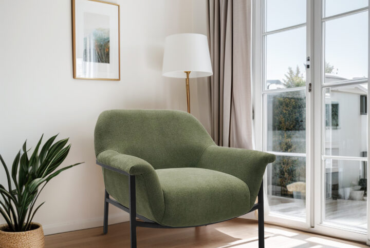 Indulge in comfort and support with the Chapel Hill Green Sabrina Metal Leg Accent Chair. Covered in a regal Laurel green upholstery