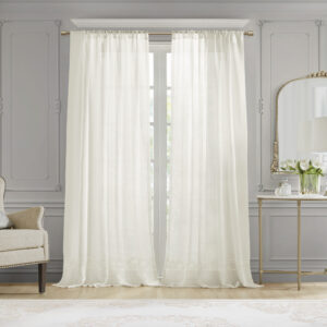 This soft and lightweight curtain has a linen-like feel to the touch and adds grace and charm to your home environment. The premium semi-sheer fabrication provides privacy while letting in lots of light and fresh air. The link pattern beautifully embroidered on the bottom elevates the texture and creates a subtle style to decorate your room in a classic and elegant way.