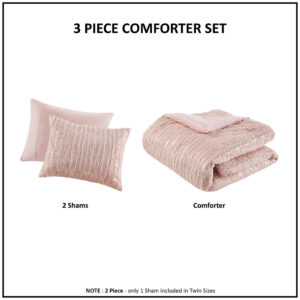 while coordinating shams (1 in Twin/Twin XL) complete the elegant look of the bedding set. The hypoallergenic polyester comforter filling contains no allergens and is treated to be dustproof so you can sleep comfortably. This comforter set is also OEKO-TEX certified and is machine washable for easy care.