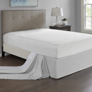 Give your bed the perfect finish with the Madison Park Simple Fit Wrap-Around Adjustable Bed Skirt. The solid grey bed skirt features a hidden fabric band with a non-skid backing to keep it in place. Simply tuck and fold the bed skirt along the edge of the box spring to find the proper fit for your bed