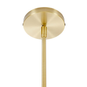 featuring a white tapered fabric shade. Its classic round shape and gold brass metal frame bring a glamorous