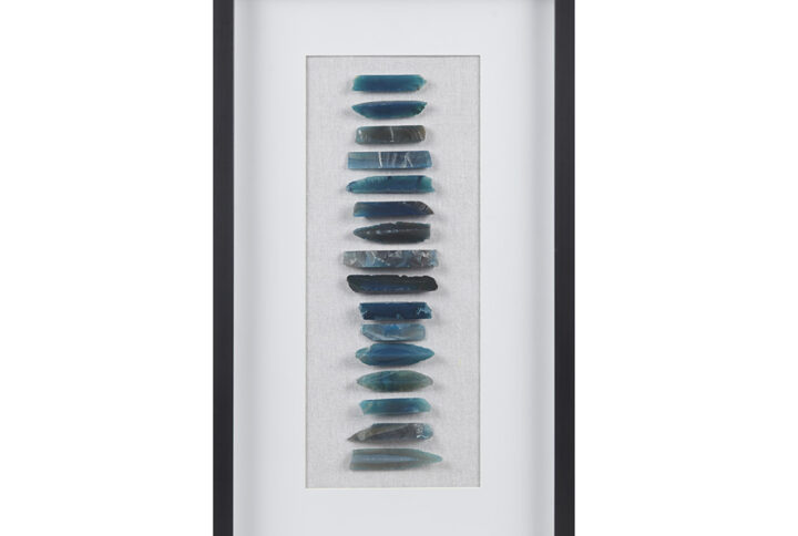 Elevate your home decor with the bold style of our Martha Stewart Cerulean Stones Framed Blue Agate Shadowbox Wall Decor Panel. This shadow box wall art features 100% genuine agate stones that are uniquely cut and placed under glass