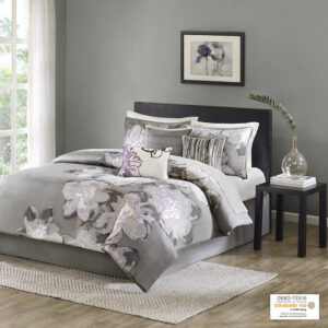 The Madison Park Serena 7 Piece Serena Comforter offers a soft touch of beauty to your bedroom. This cotton comforter features a large watercolor floral print in soft hues