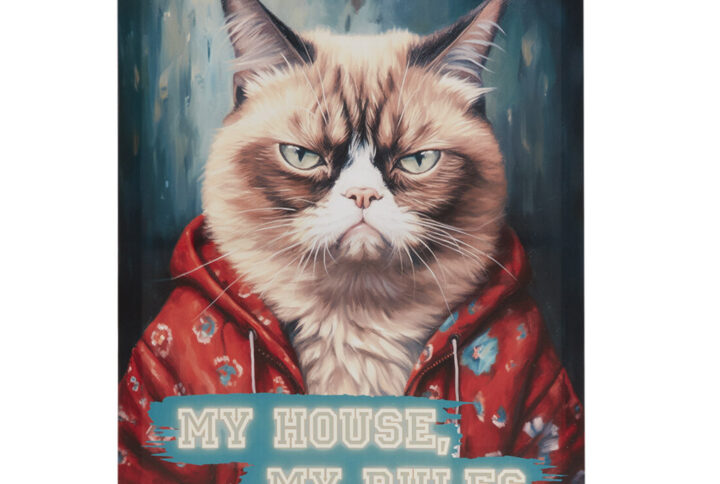 Add a dash of whimsy to your indoor space with Tessa Kane's grumpy cat art. This canvas