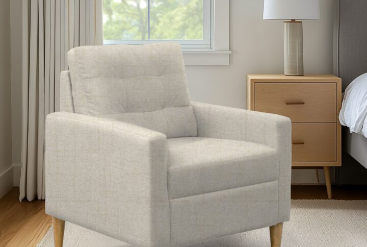 Upgrade your living space with our modern accent chair. With clean lines and a sleek track arm silhouette