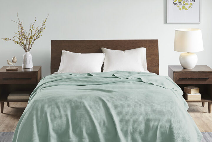 Wrap yourself up in the luxurious comfort of the Madison Park Egyptian Cotton Blanket. This ultra-soft seafoam blanket in made from 100% certified Egyptian cotton that features reduced shrinkage