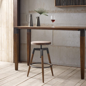 The INK+IVY Frazier Counter Stool/Barstool provides a bold industrial update to your dining room or kitchen. This counter stool features a solid wood round seat that adjusts to 2 different heights to make it either a counter stool or bar stool. A gun metal washed metal ring between the solid wood legs adds a unique footrest to the wooden stool. With its simple yet bold design