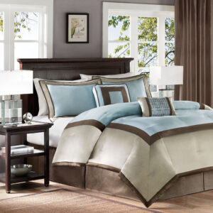 The Genevieve bedding collection creates a neutral feel to your space with a nice light blue to add some color. This set is made from 100% polyester polyoni creating a sheen to the brown