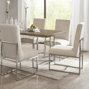 Give your dining room a simple and modern look with the Madison Park Junn Dining Chair 2 Piece Set. Upholstered in a soft natural-hued fabric